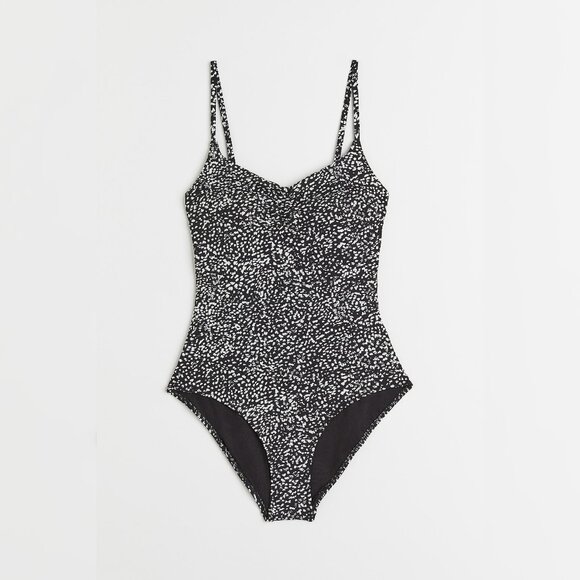 H&M One Piece Swimsuit Black Motif Removable Pads Size Medium - Picture 7 of 8